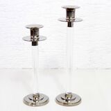 Pair of lucite and silver-plated metal candlesticks