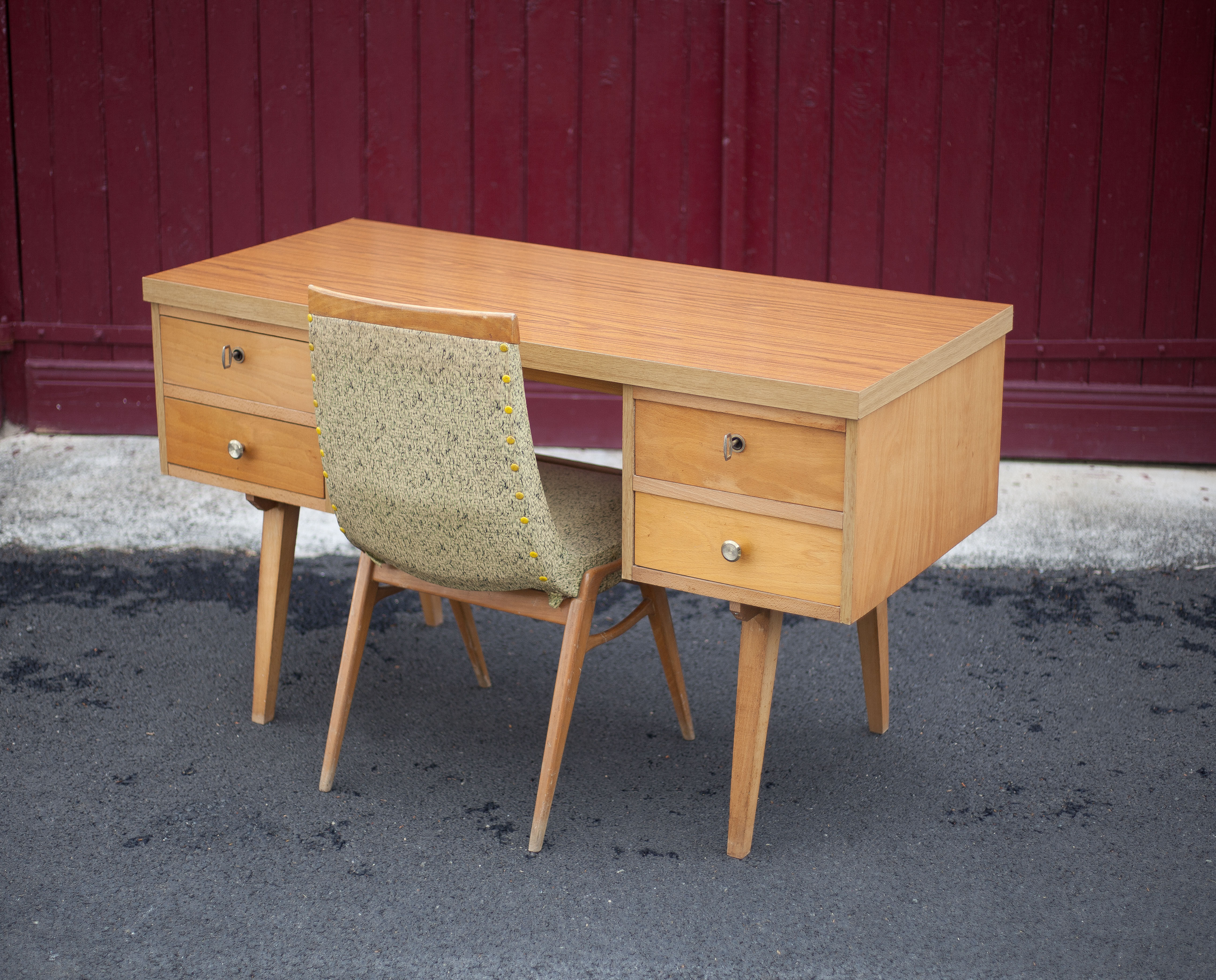 German 60s office in beech wood, compass feet