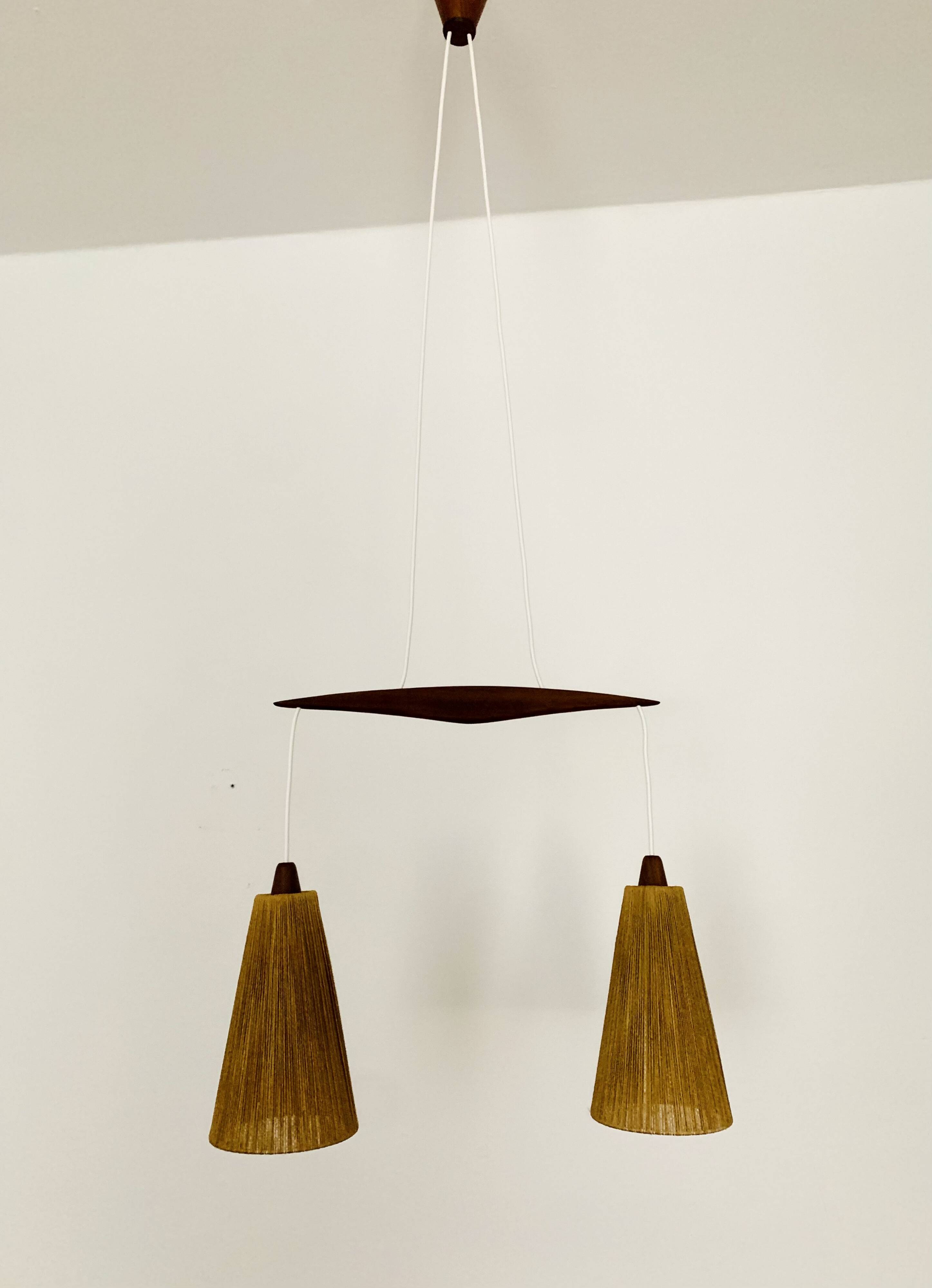Teakwood and Sisal Pendant Lamp by Temde