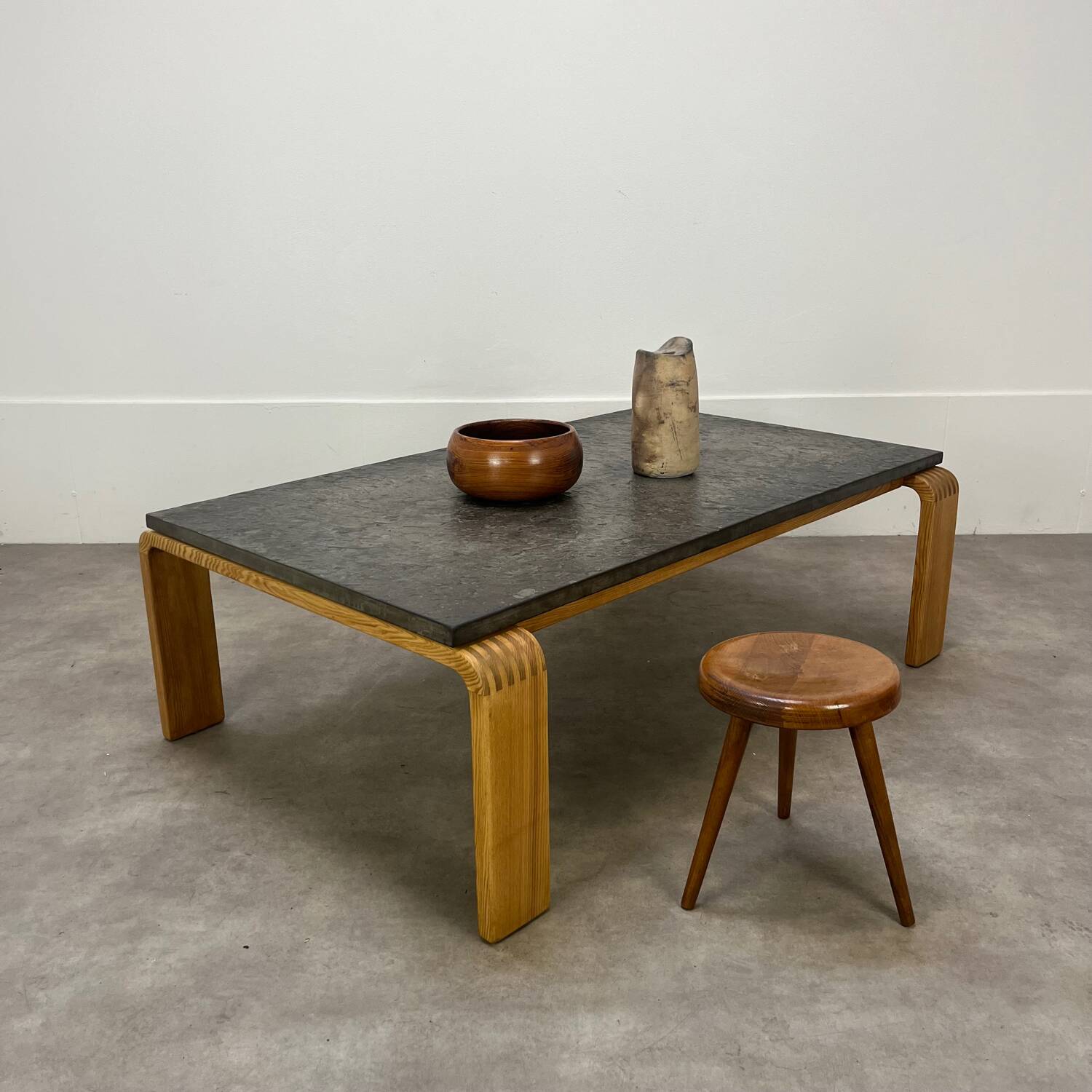 Brutalist coffee table, chalet-style slate stone