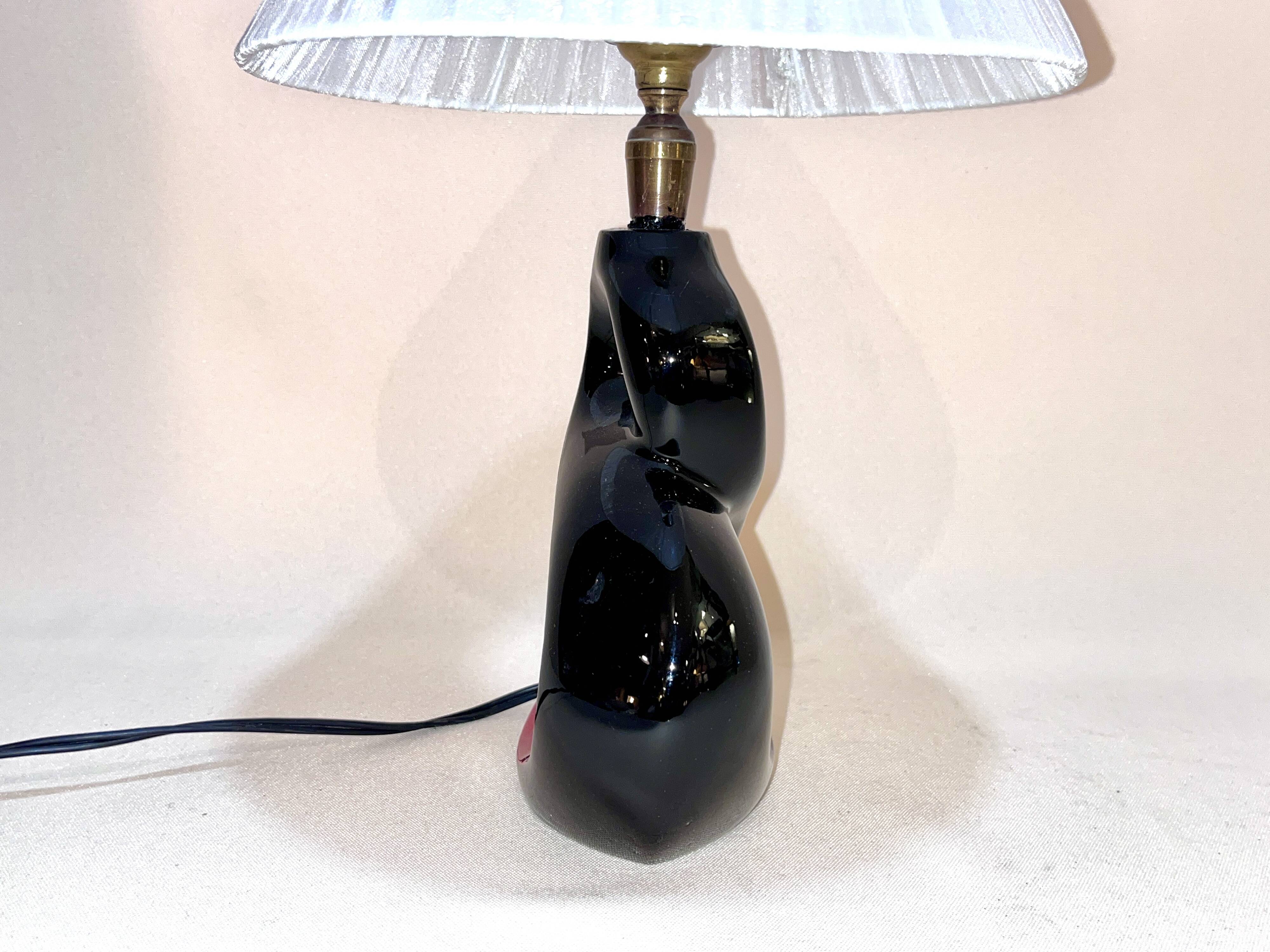 Red and black ceramic bedside lamp 8 Vallauris 50s 1950 vintage