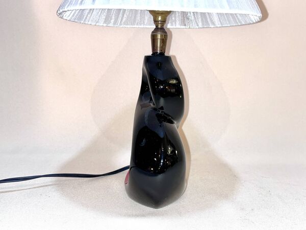 Lampe de chevet céramique rouge et noir 8 Vallauris années 50 1950 vintage