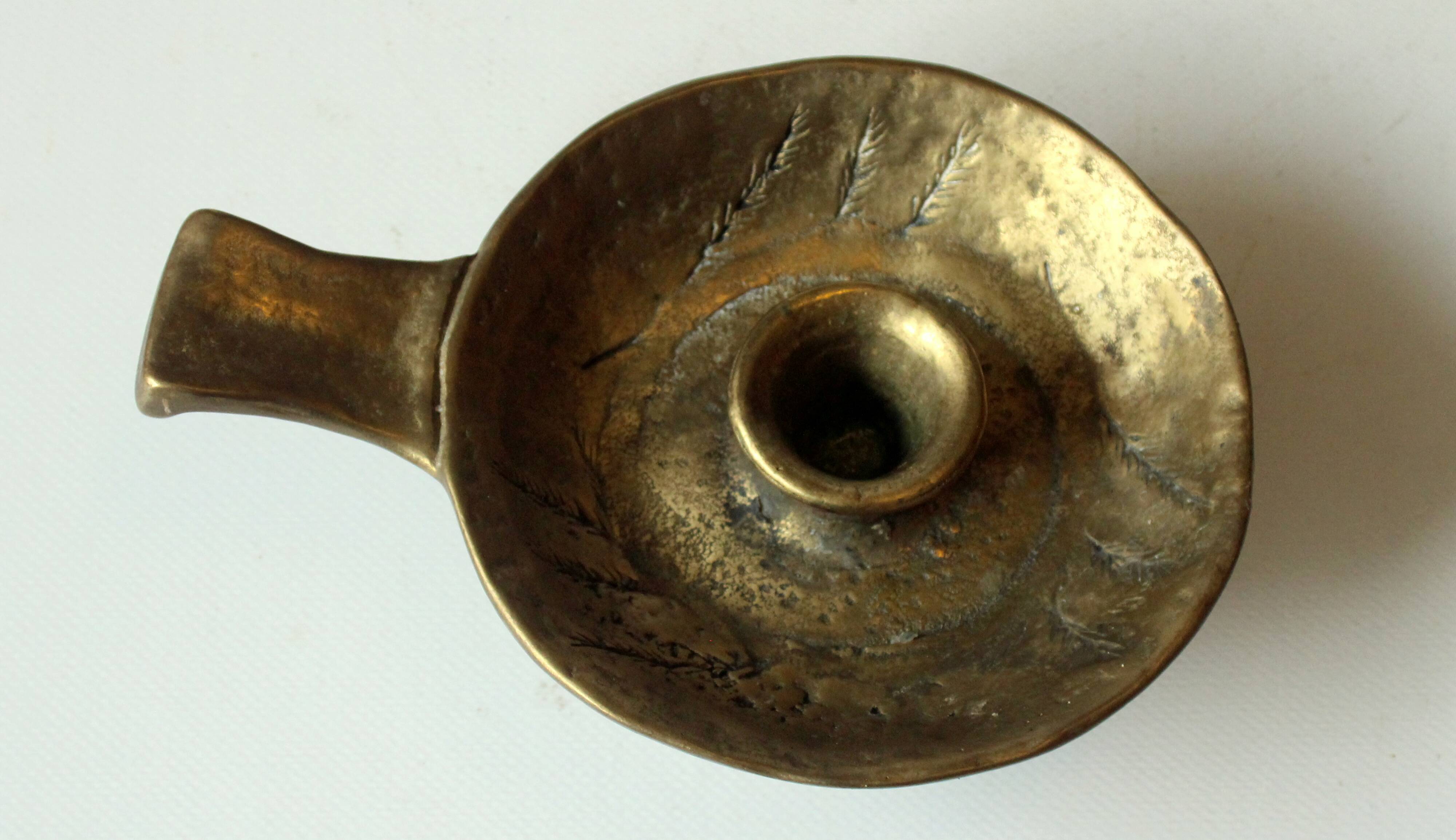 Handmade brutalist heavy brass candle stick - Vintage