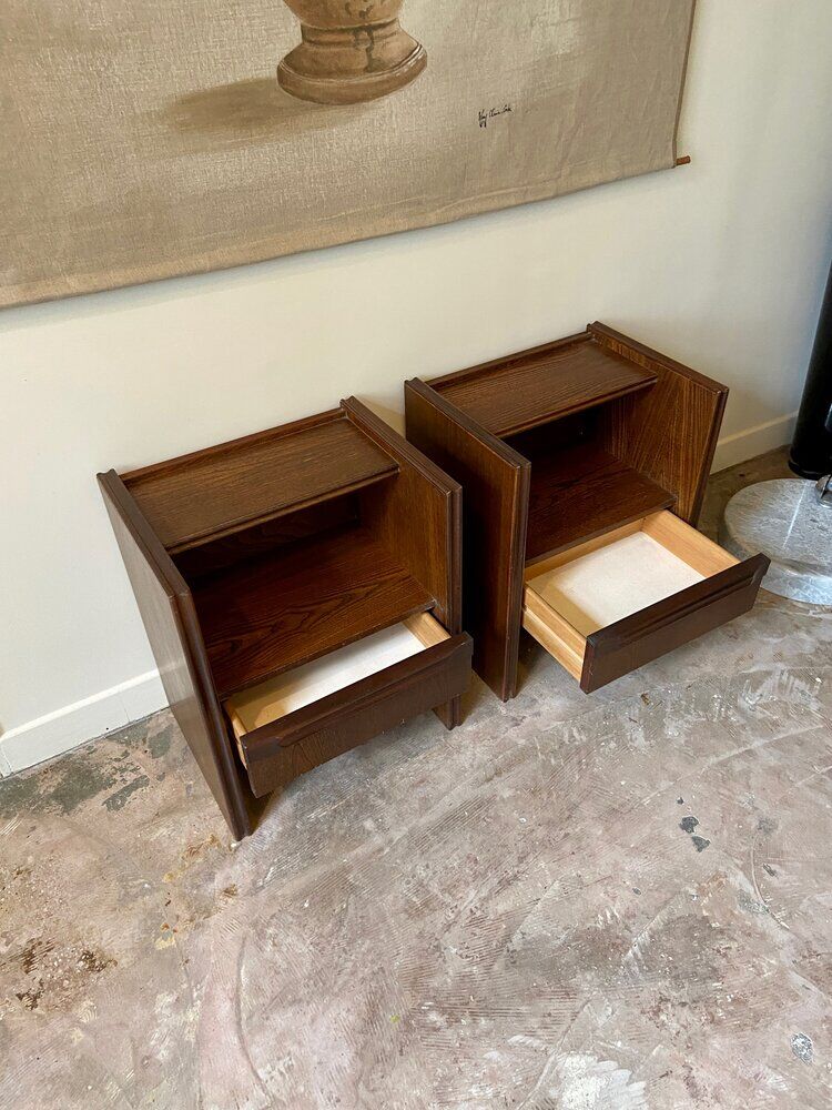2 Scandinavian bedside tables in dark wood
