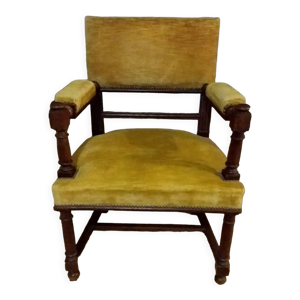 Fauteuil bois et velours jaune