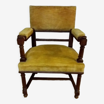 Wood armchair and mustard yellow velvet