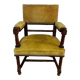 Mustard yellow wooden and velvet armchair