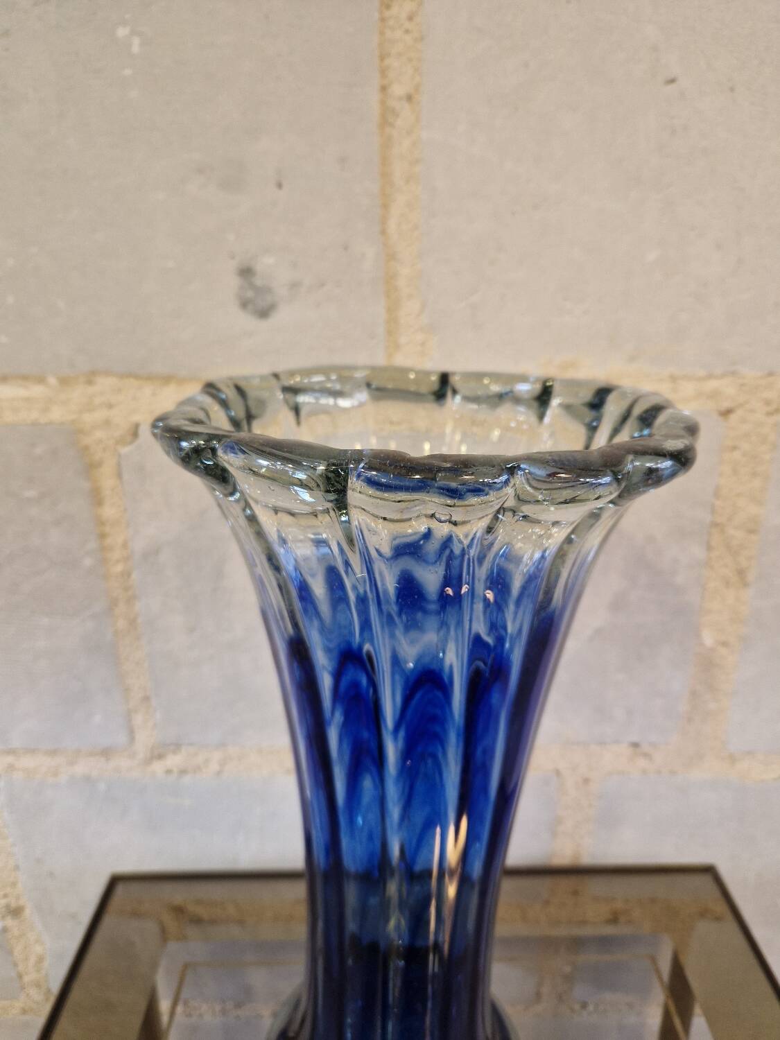 Ancient Blue and Transparent Murano Glass Vase