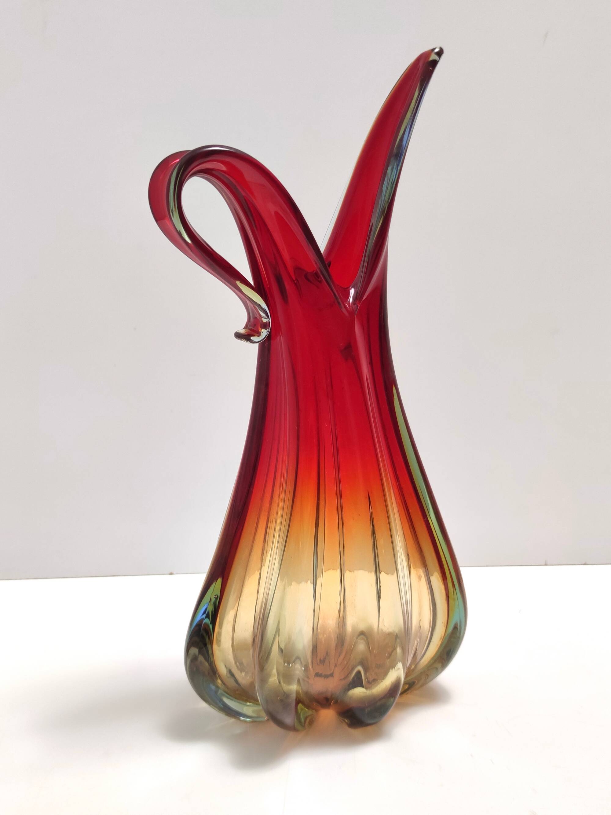 Red, Orange and Yellow Sommerso Murano Glass Vase, Italy