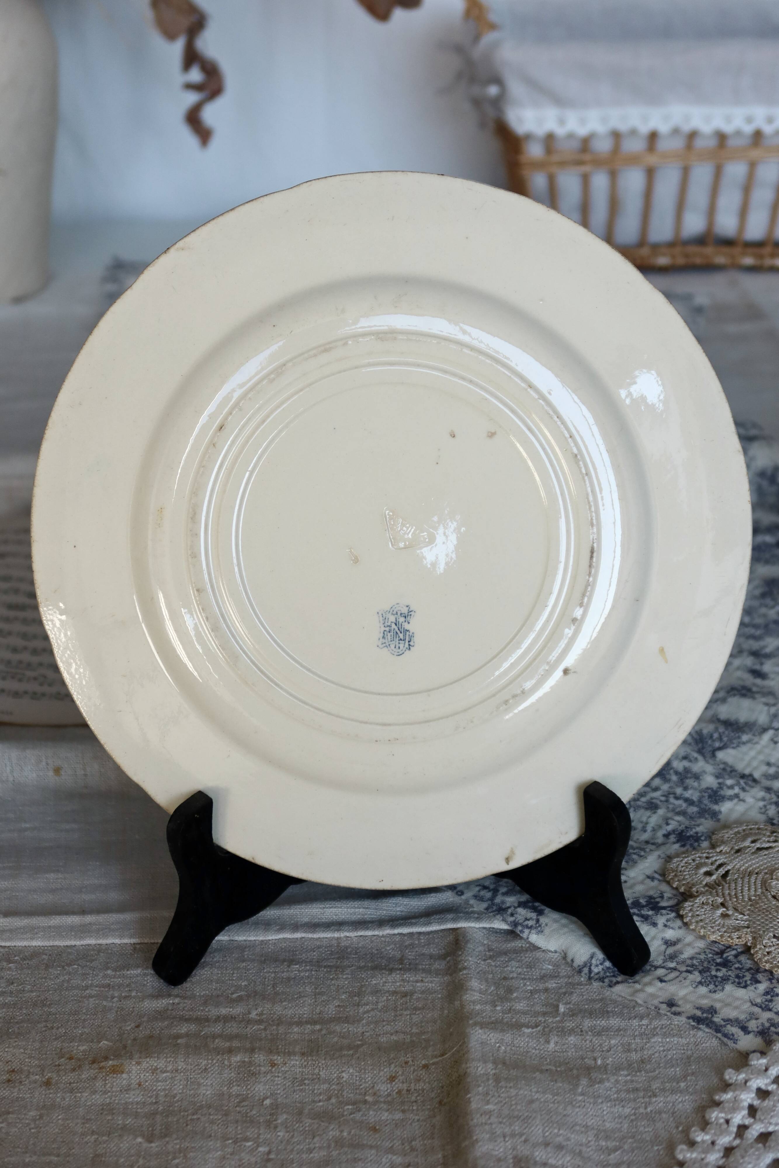 Antique dinner plates - Gien circa 1890 - Rouen blue garland pattern