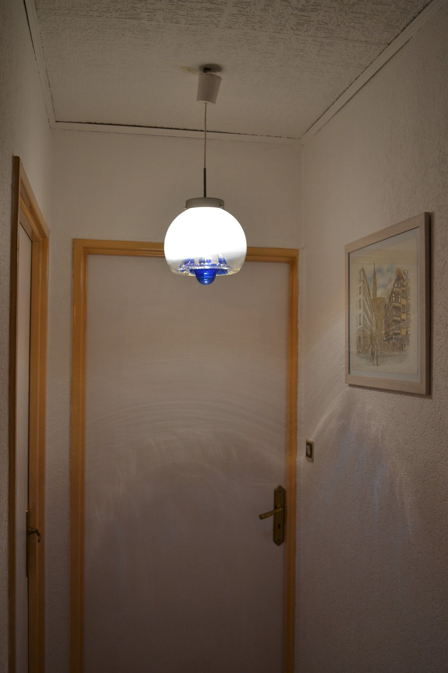 Blown glass globe hanging lamp 1970