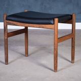 Rosewood Stool with Black Leather Seat, Denmark, 1960s