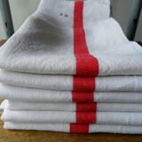 Set of 6 antique half-cloths, embroidered BR