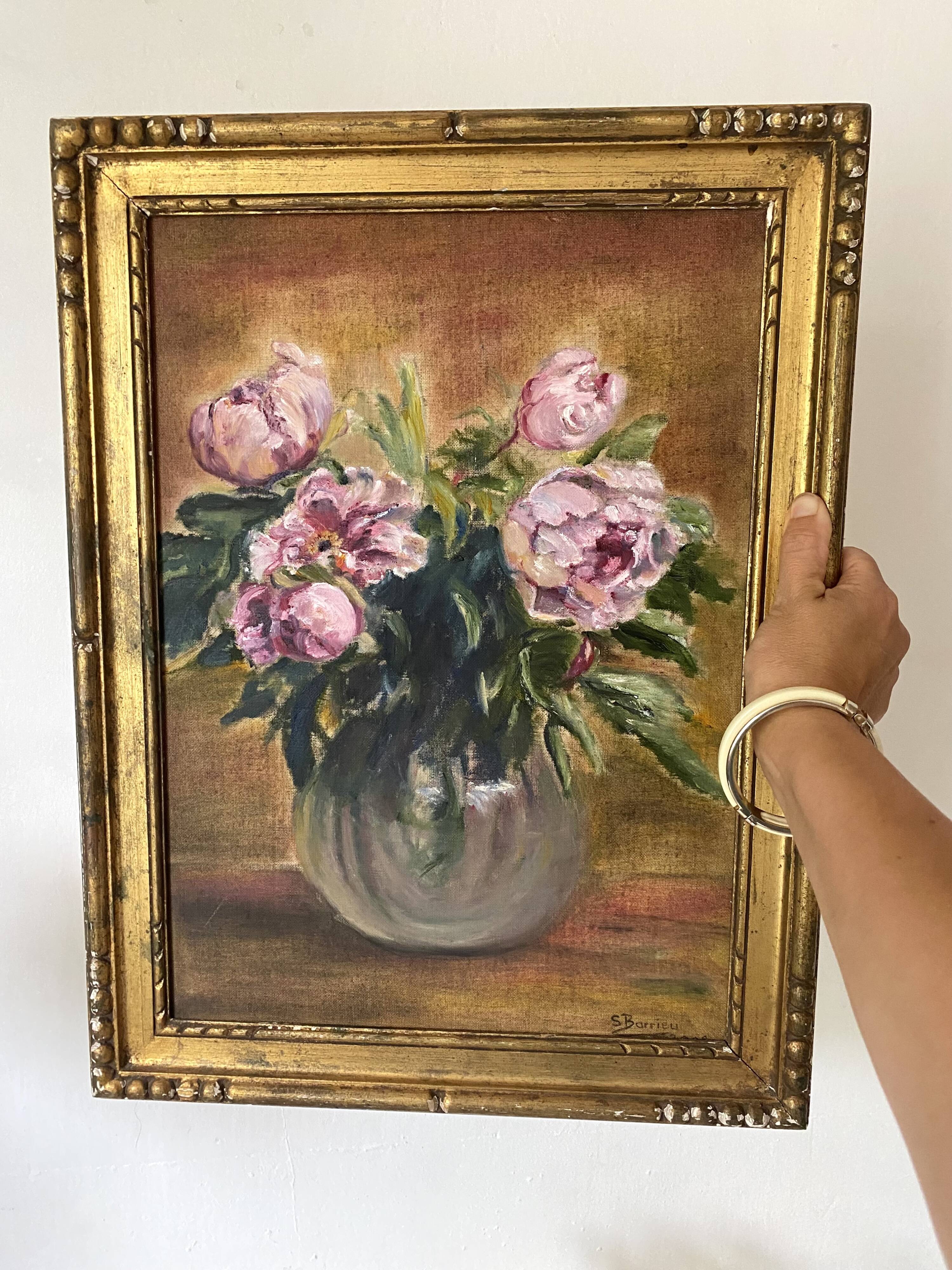 Painting, framed peony canvas