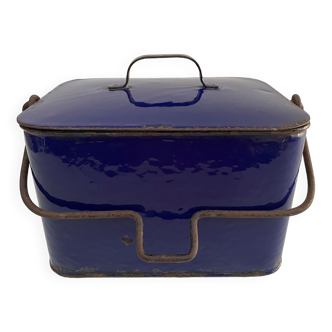 Old blue enamelled metal box