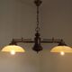 2 Light French Mid Century Extendable Billiard Light In Brass Wood & Glass