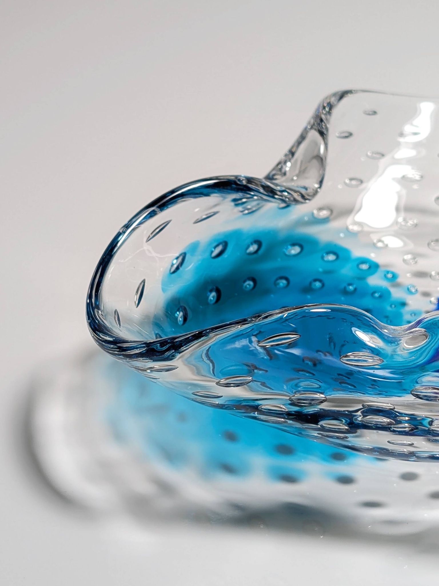 Vintage Murano ashtray Barovier Toso Bullicante Mint Green Turquoise Blue Bubbles