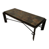 Rare coffee table in steel and wrought iron with a top made of lava stones