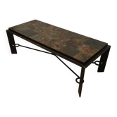Table basse en acier, fer forgé et pierre de lave