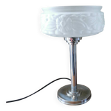 Art deco lamp in chromed metal and frosted glass