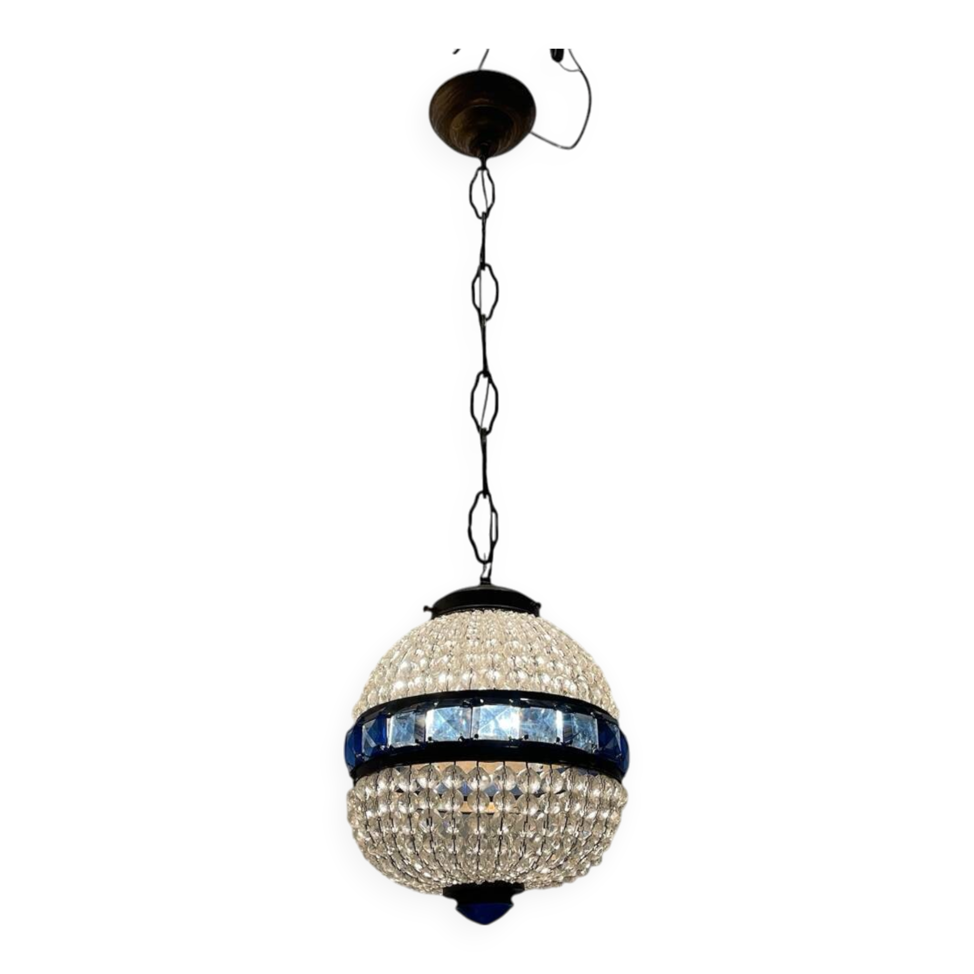 Crystal Beaded Bronze Light Pendant 1950’s