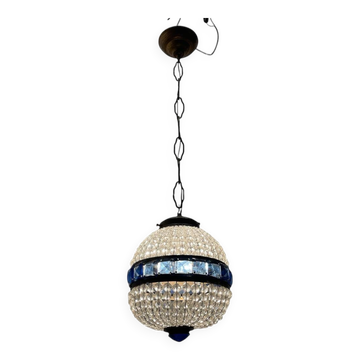 Crystal Beaded Bronze Light Pendant 1950’s