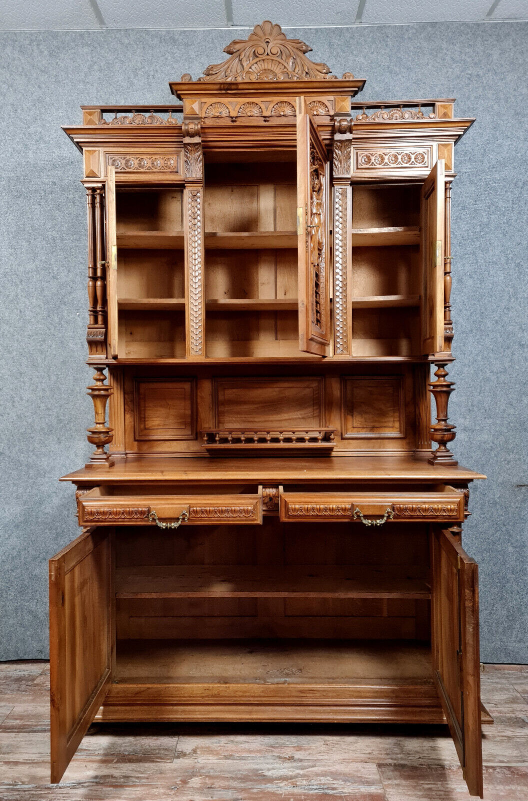 Renaissance style sideboard in solid walnut around 1850