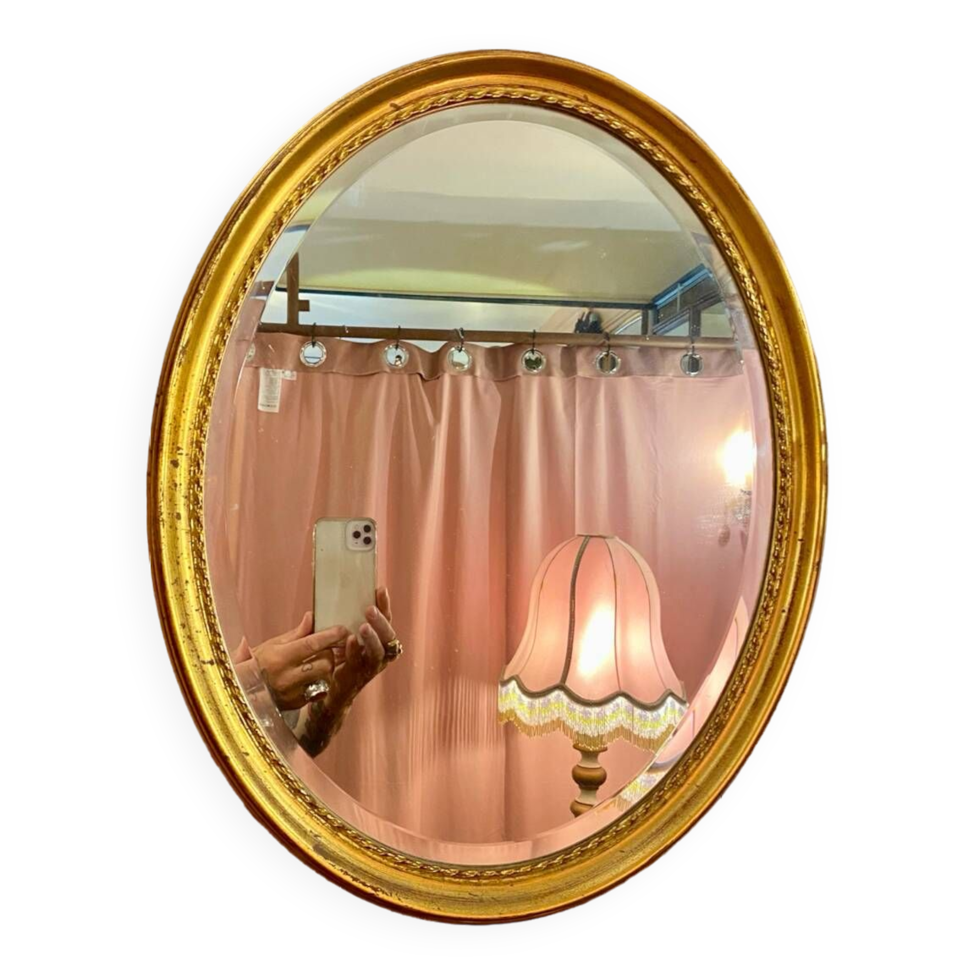 Miroir Deknudt ovale cadre doré.