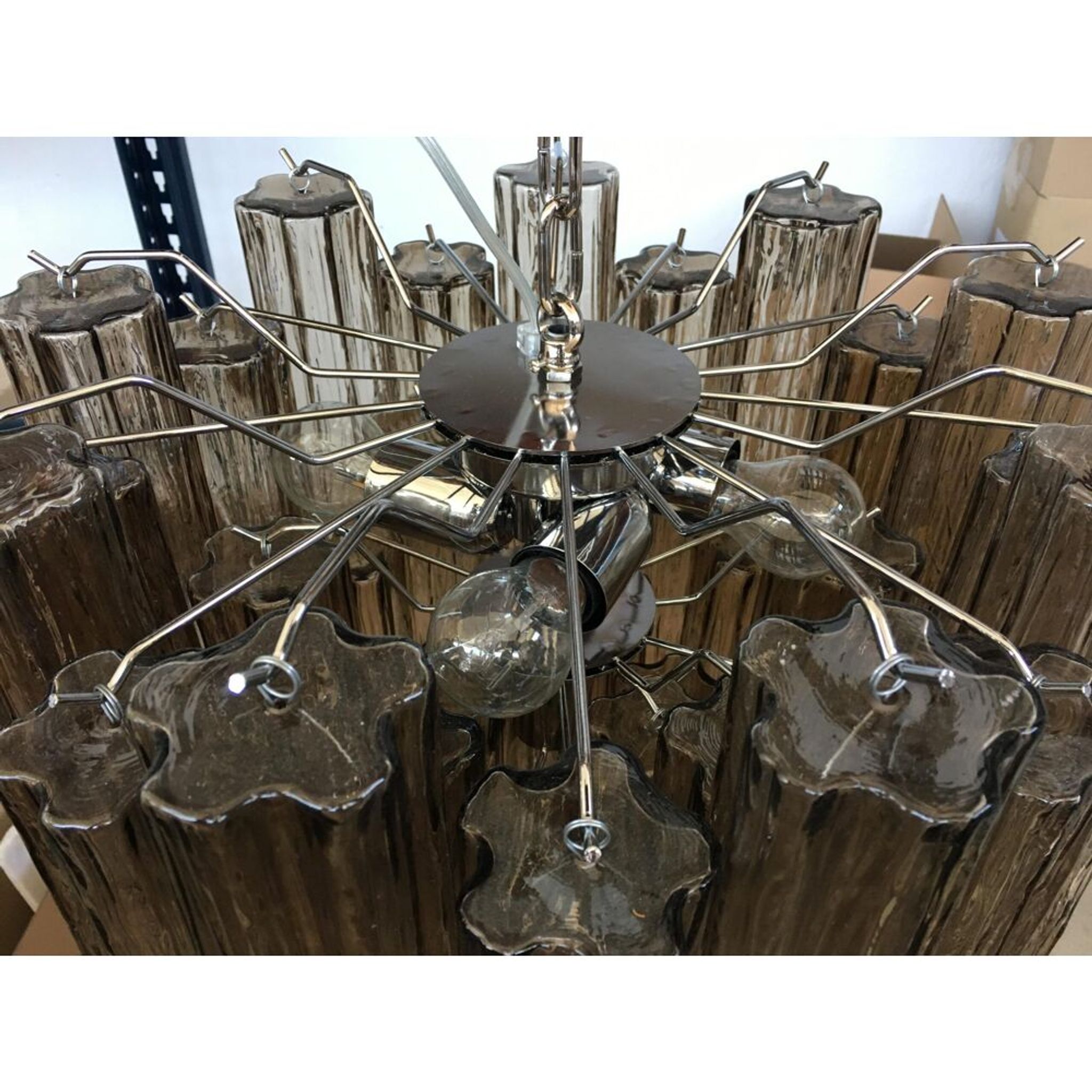 Murano glass chandelier "tronchi" fume' d50