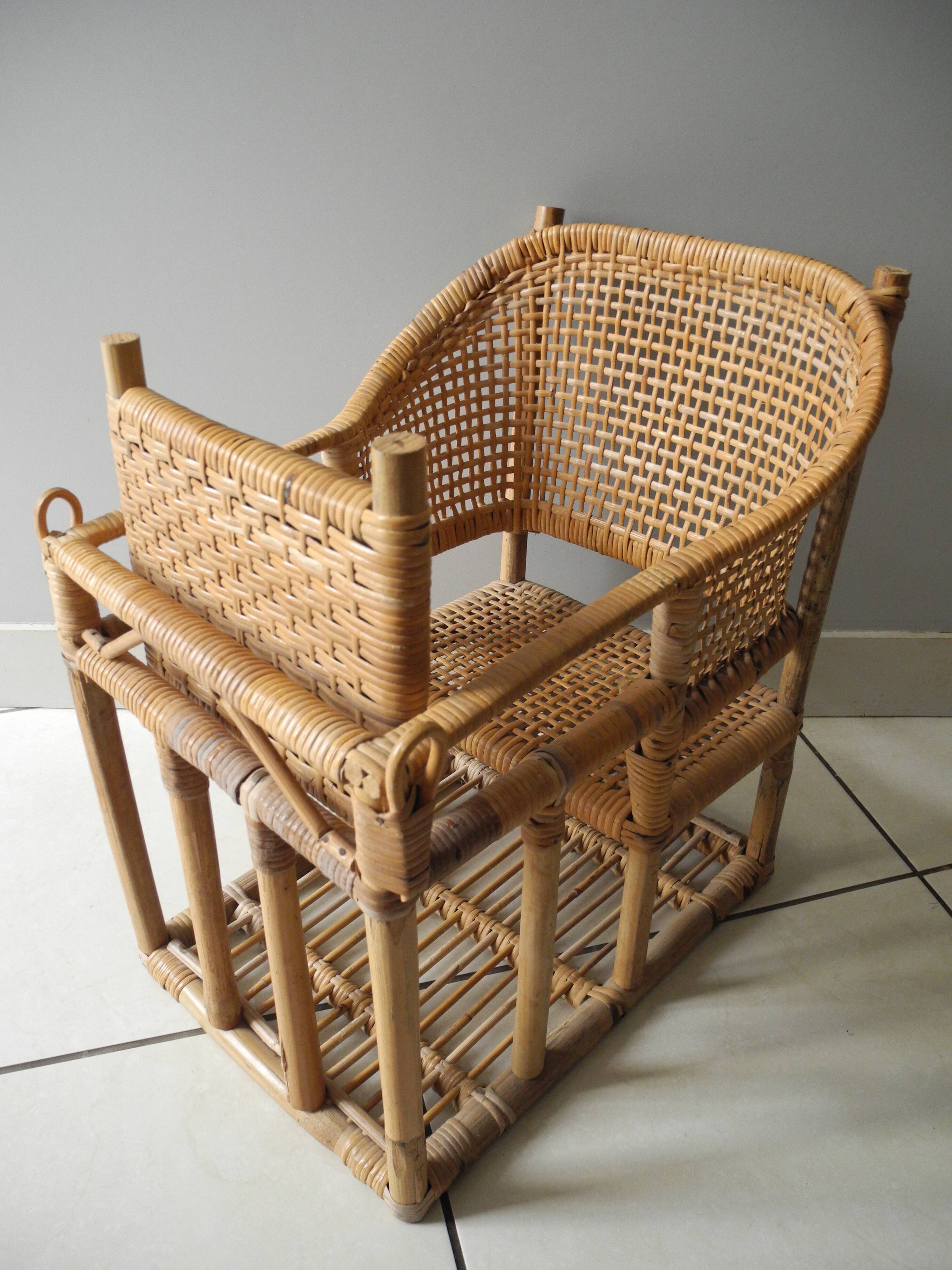 vintage rattan bamboo baby doll chair