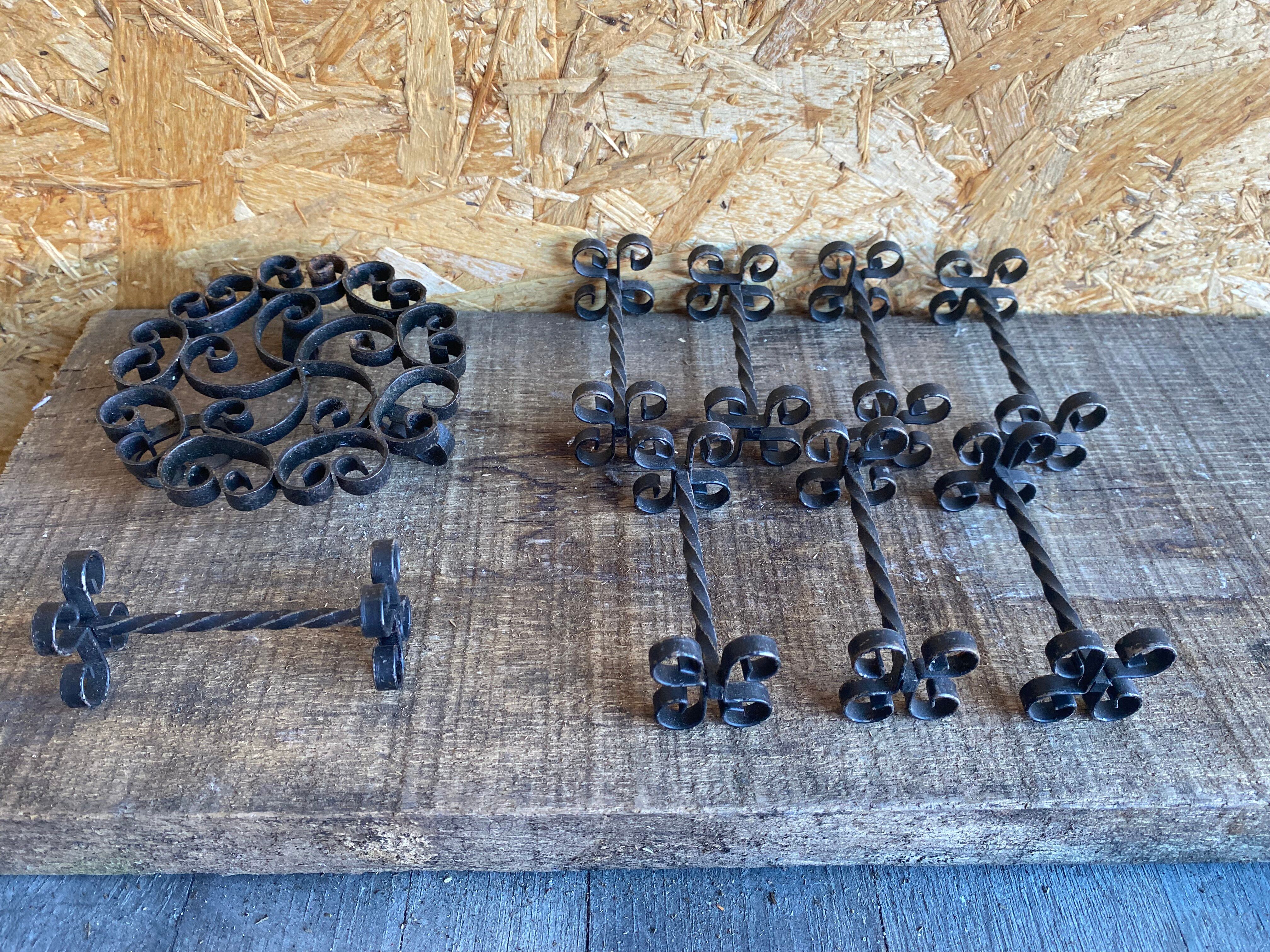 Service Table Under Plate + 12 Old Forged Iron Knife Holders Black