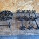 Service Table Under Plate + 12 Old Forged Iron Knife Holders Black