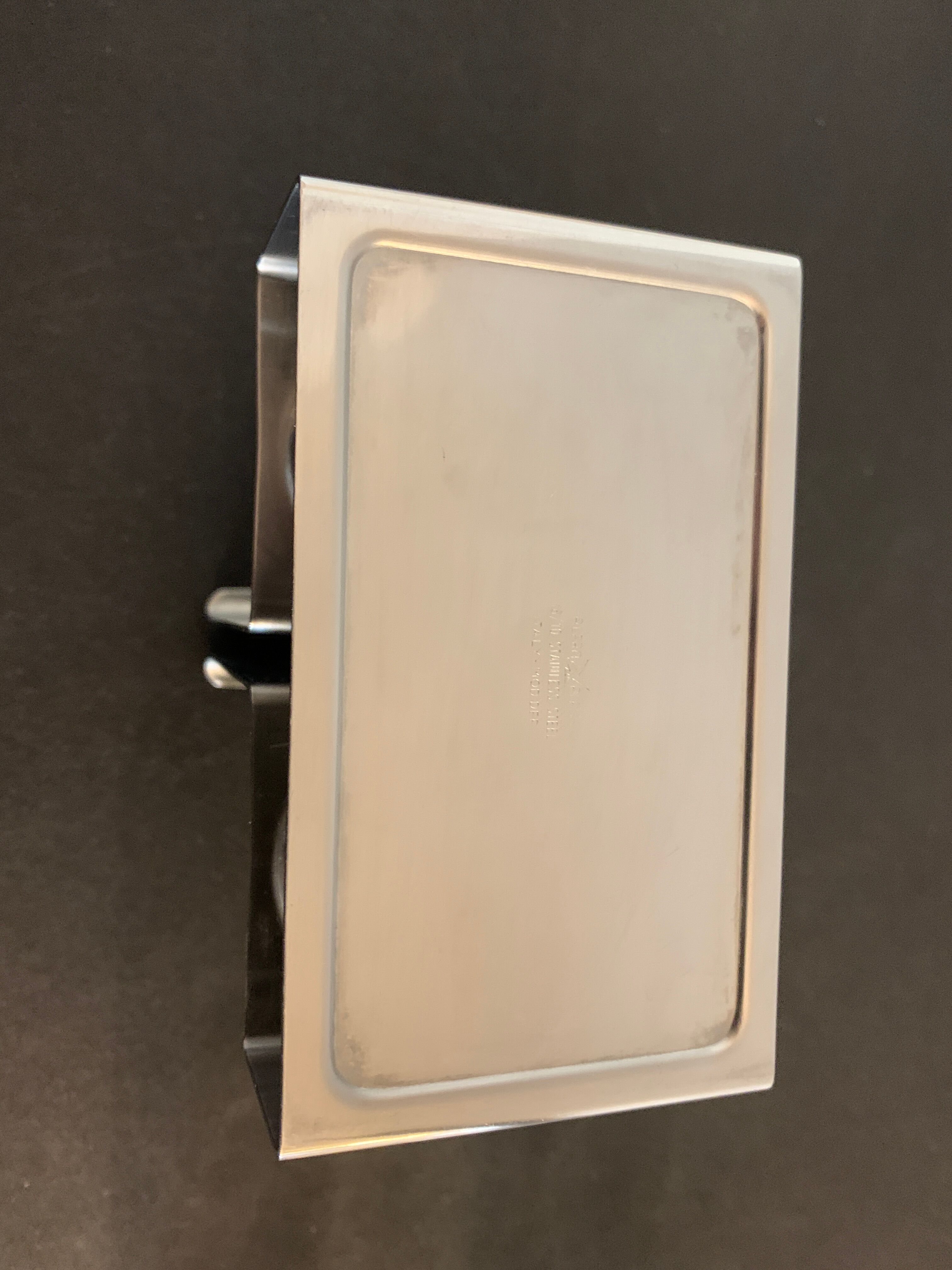 Italian salt and pepper shaker in stainless steel and Alessi glass, 1980