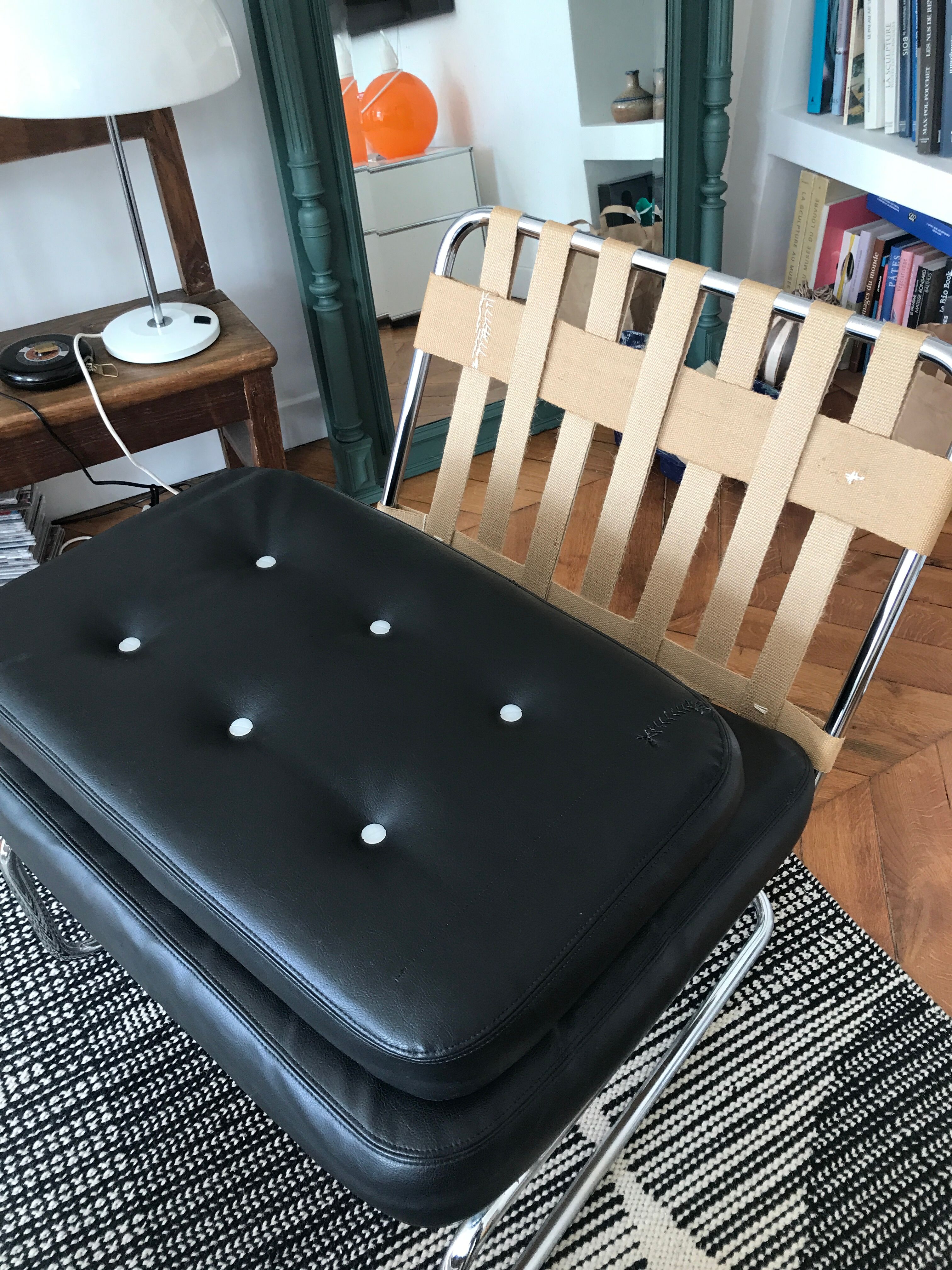 Chrome and leatherette armchair