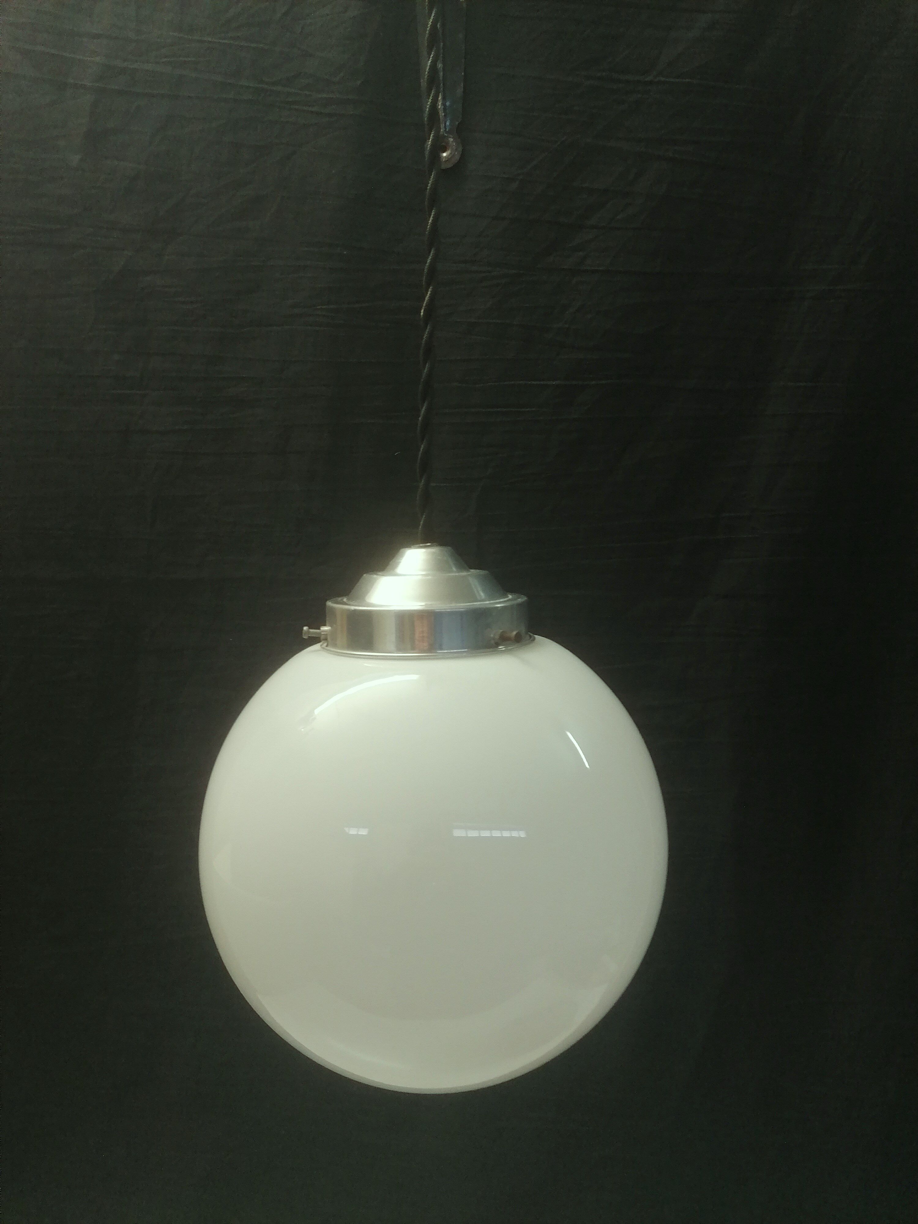 Art Deco Suspension - White Opaline Globe - Porcelain Pavilion -CIRCA 1940