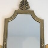 Pair of mirror and bronze wall lamps with lions' heads, french work. around 1940