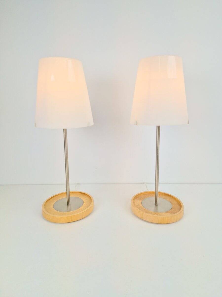 Vintage Basisk Table Lamp in Birch and Glass by Wiebke Braash for Ikea, 2000s, Set of 2