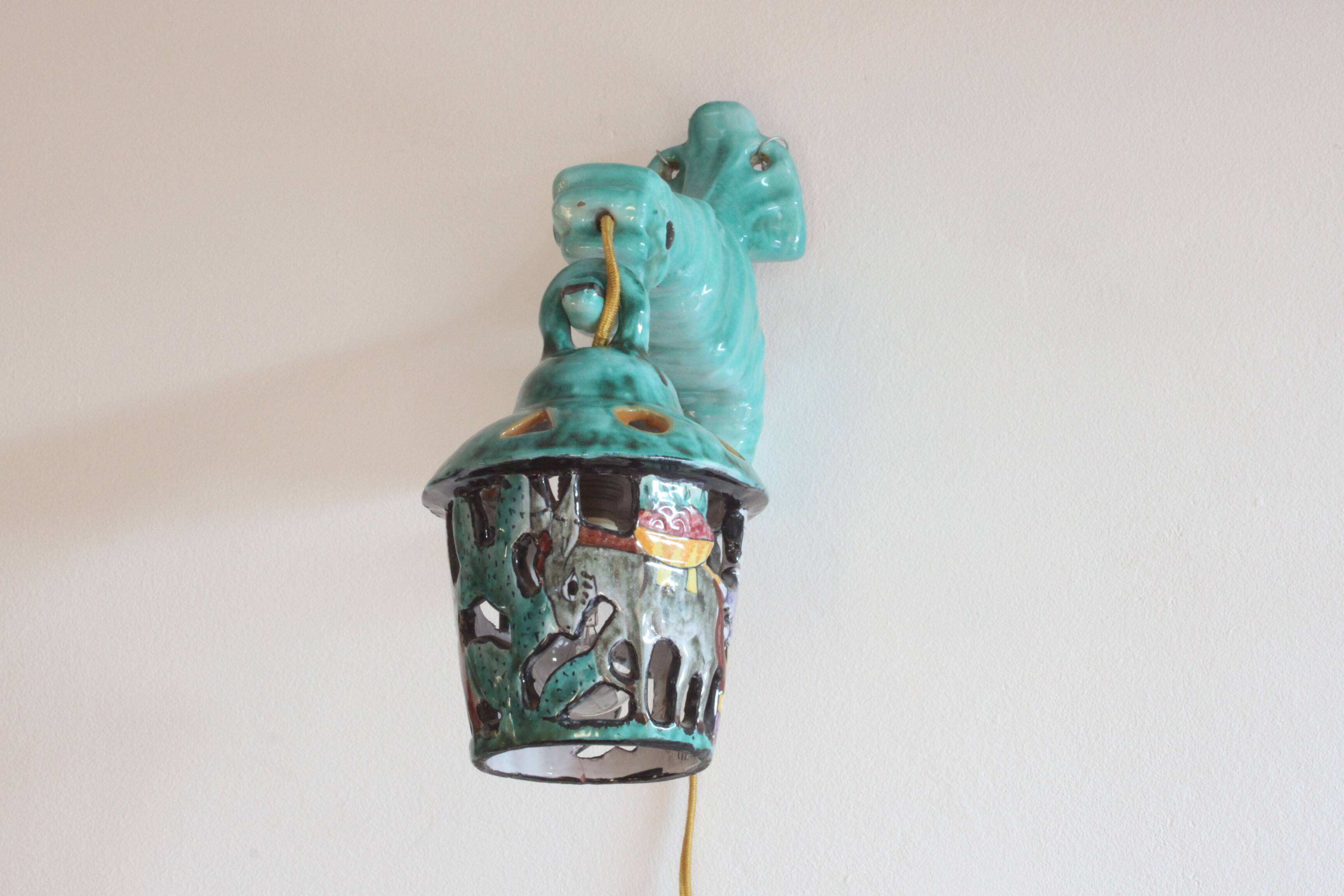 Ceramic Seahorse Lantern from Vietri Sul Mare, Italy 1960S.