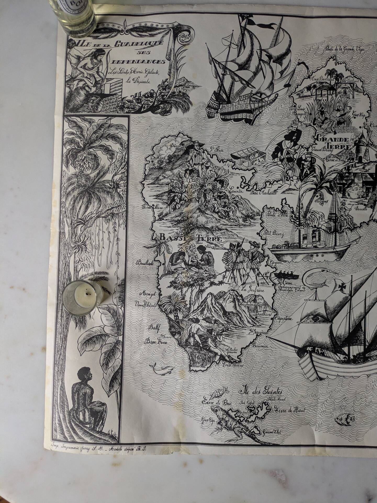 Vintage poster on Guadeloupe printed by Jarry signed by G. Costes.