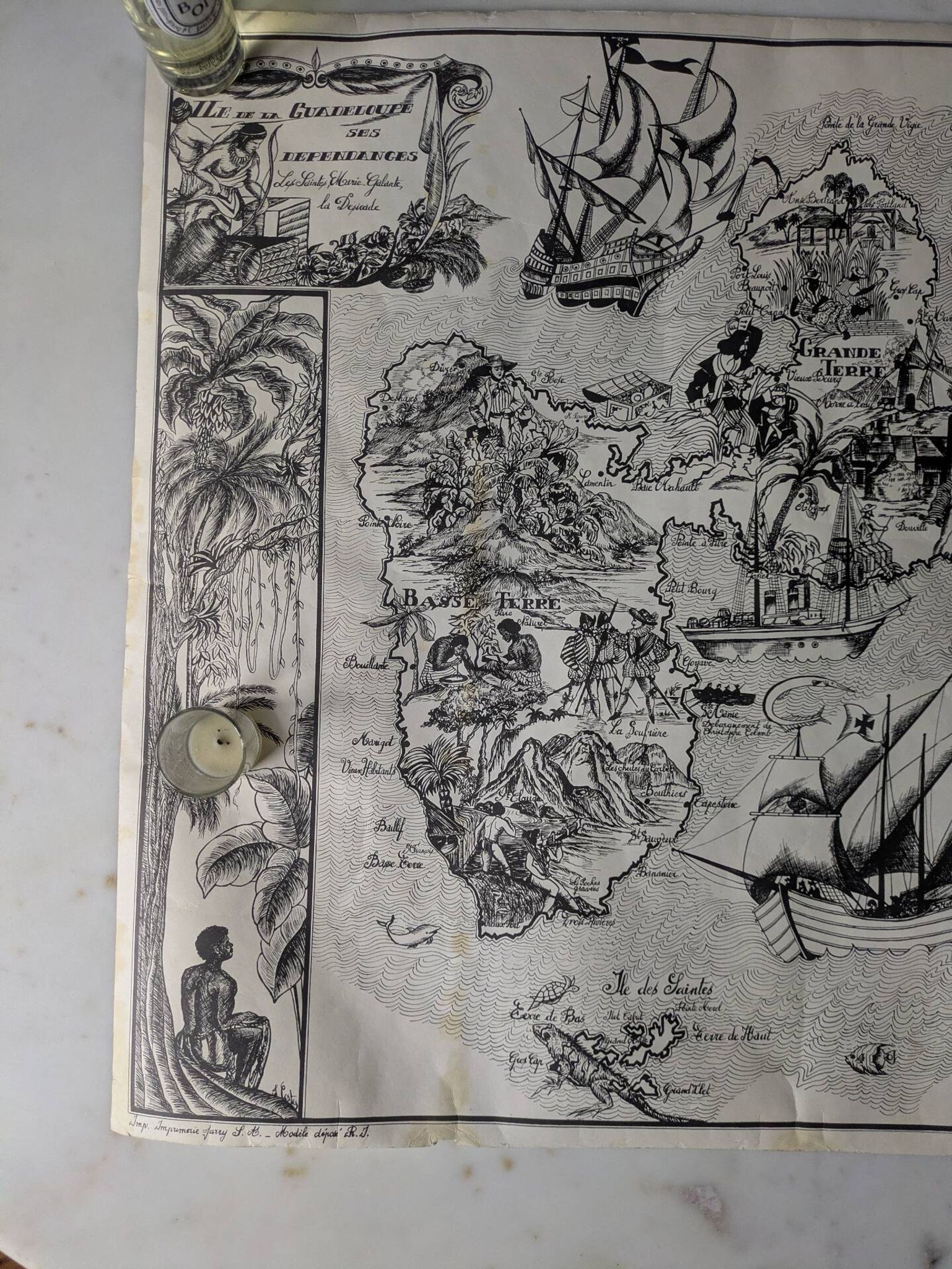 Vintage poster on Guadeloupe printed by Jarry signed by G. Costes.