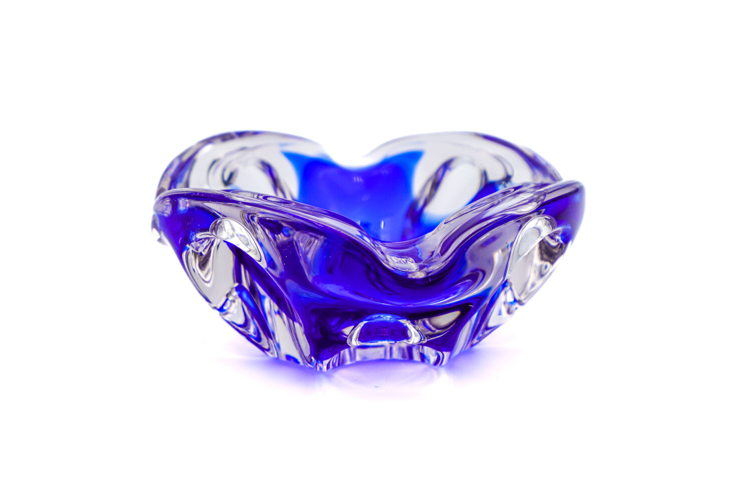Sculptural Cobalt Blue & Crystal Sommerso Dish - Murano - 1960