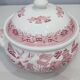Vintage soup tureen in English earthenware Churchill Rosa pink Willow pattern.