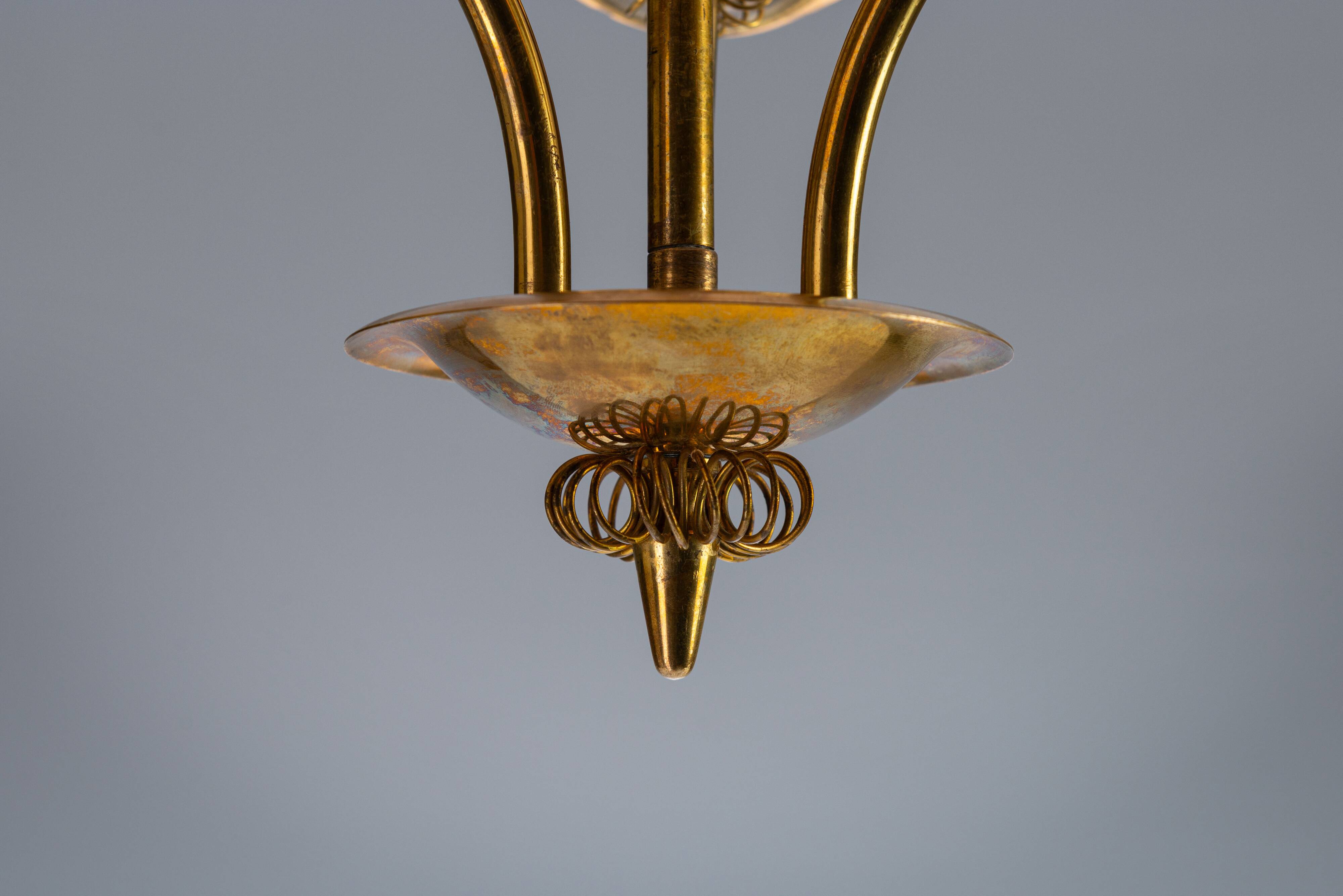 Itsu ER 1503/3 decorated chandelier with three shades, Finland, 1940s