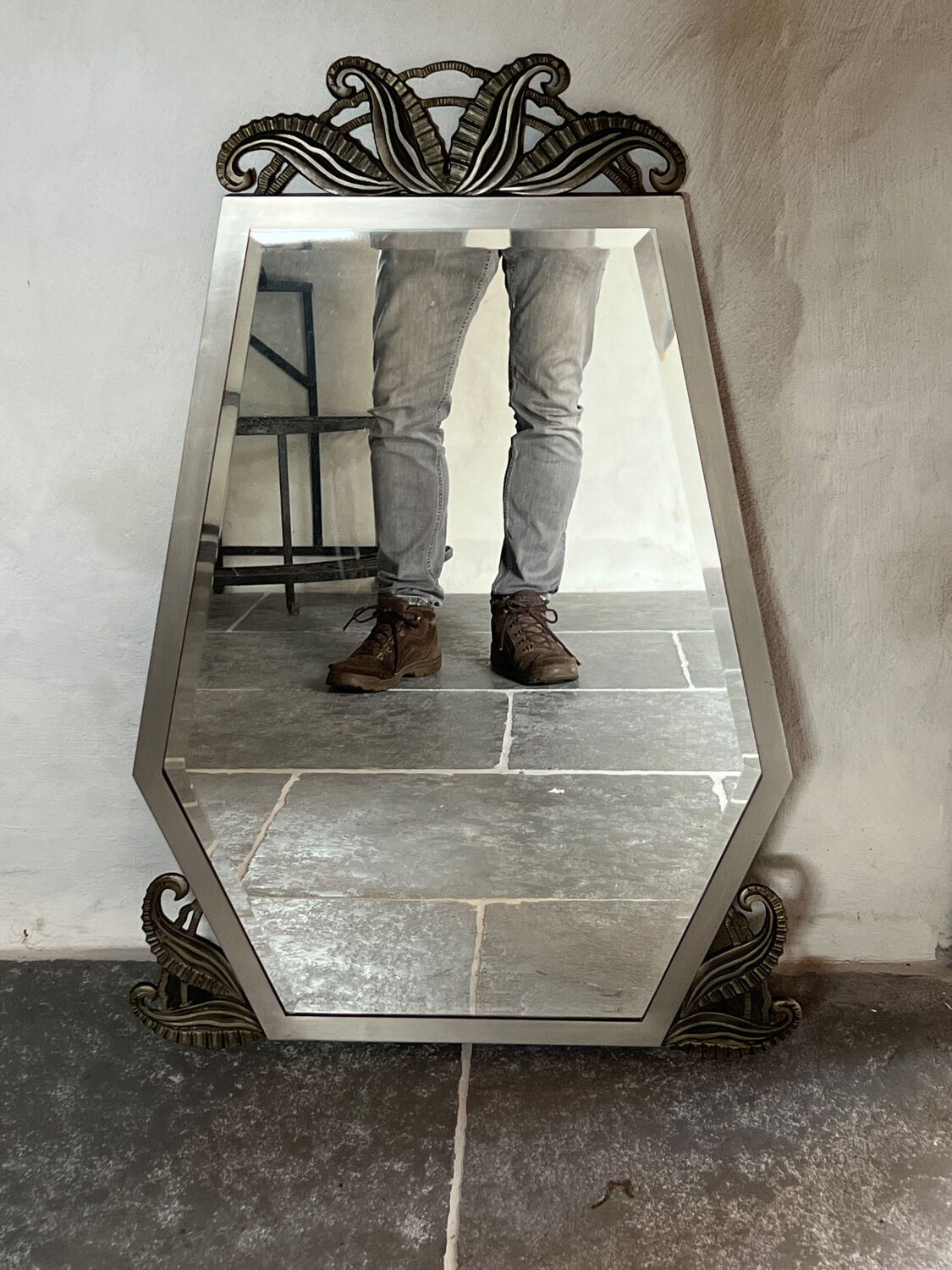 Art Deco mirror in nickel-plated bronze