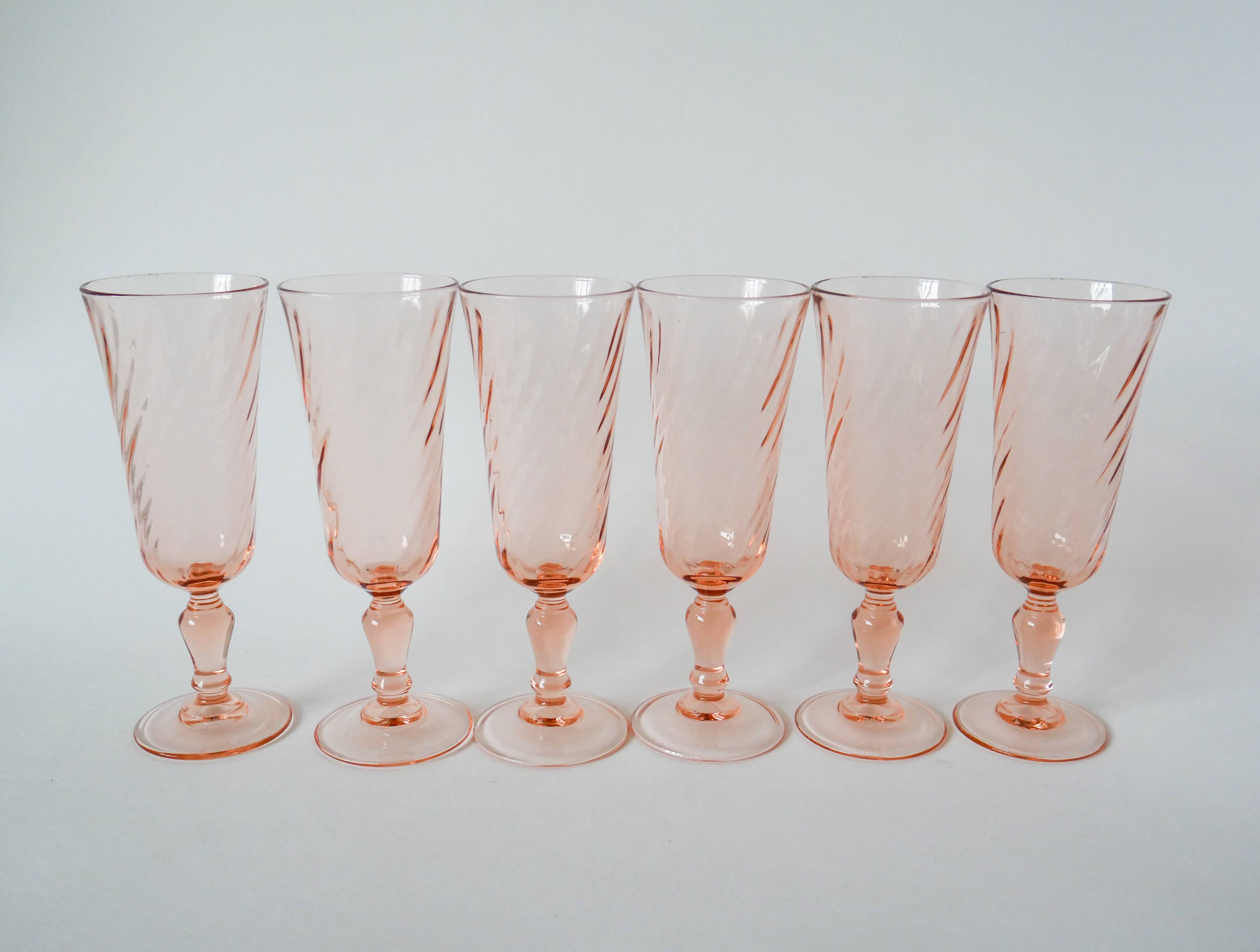 Lot of 6 rosaline champagne flutes 1970