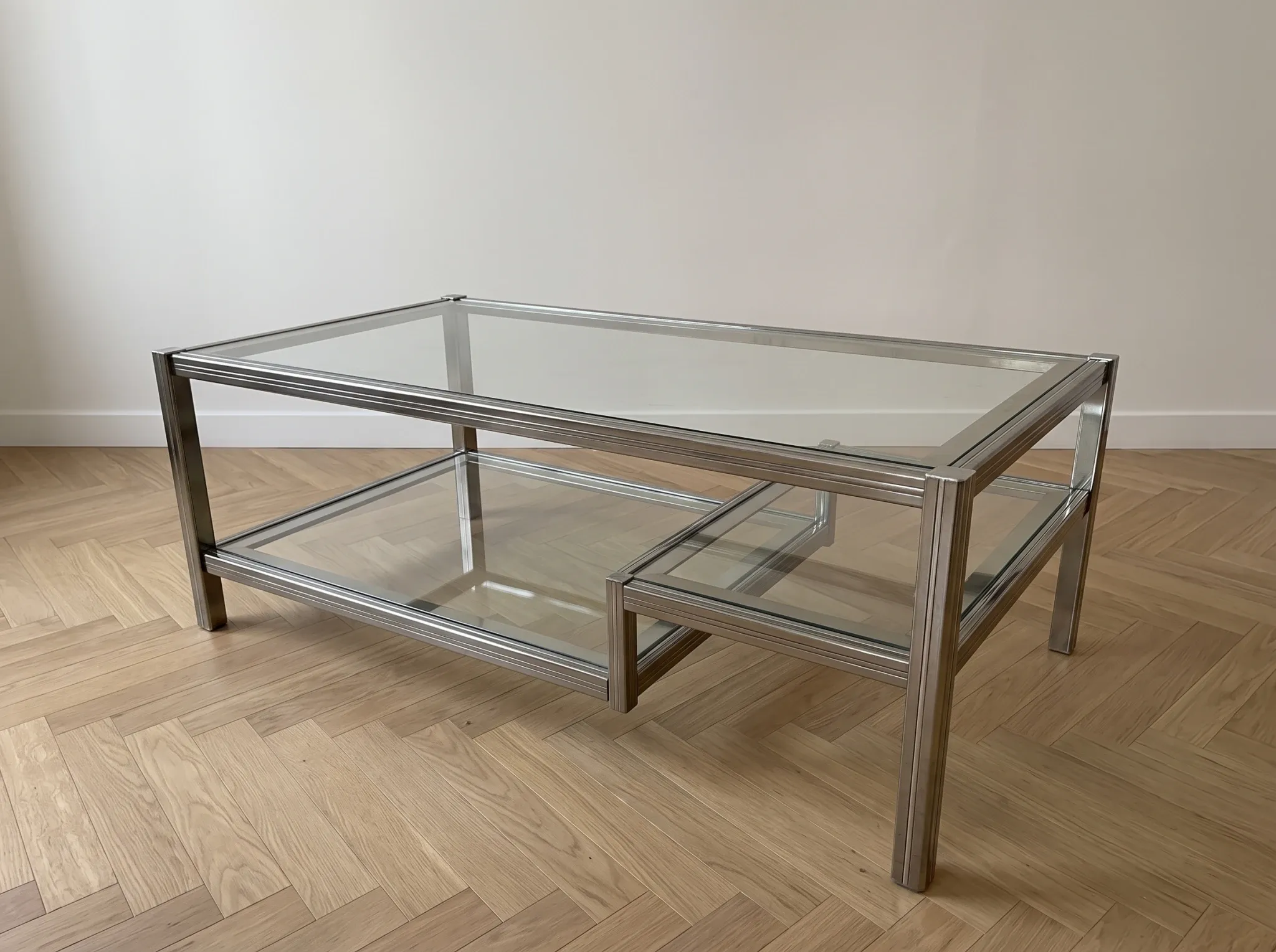 Romeo Rega coffee table in glass and chrome metal, 1970s