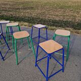 Set of 8 Gaston Cavaillon Mulca industrial workshop stools