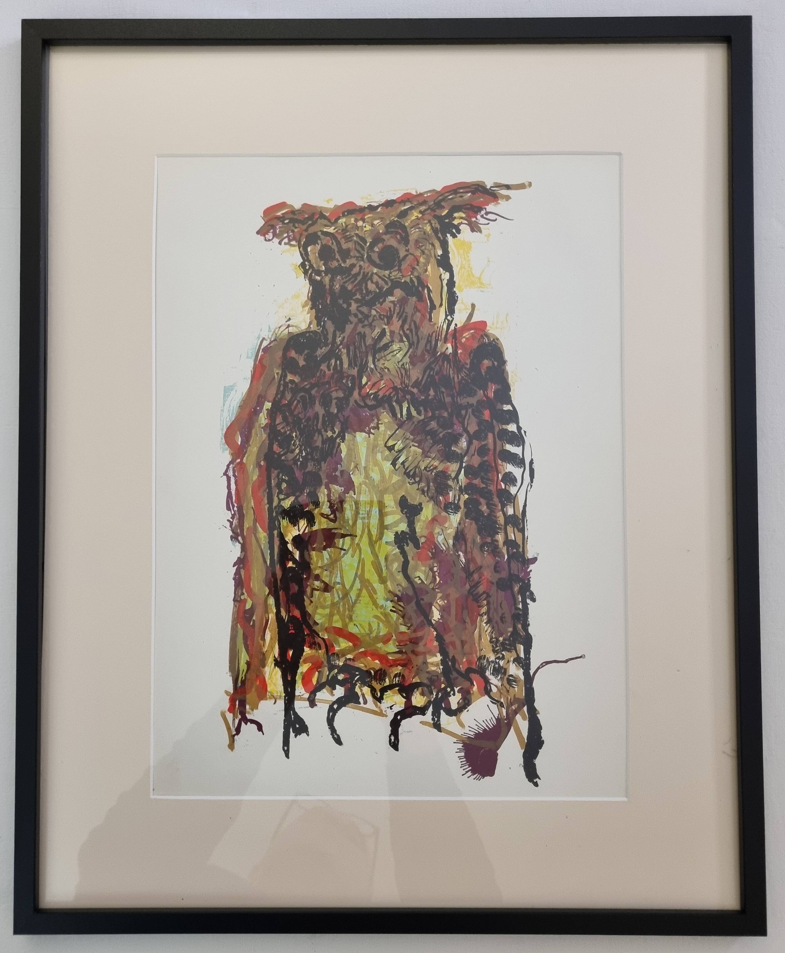 Jean-Paul Riopelle – Original lithograph – Stylized owl, 42 x 52 cm