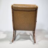 Vintage Chesterfield Design Leather Rocking Chair in Wood, 1920s