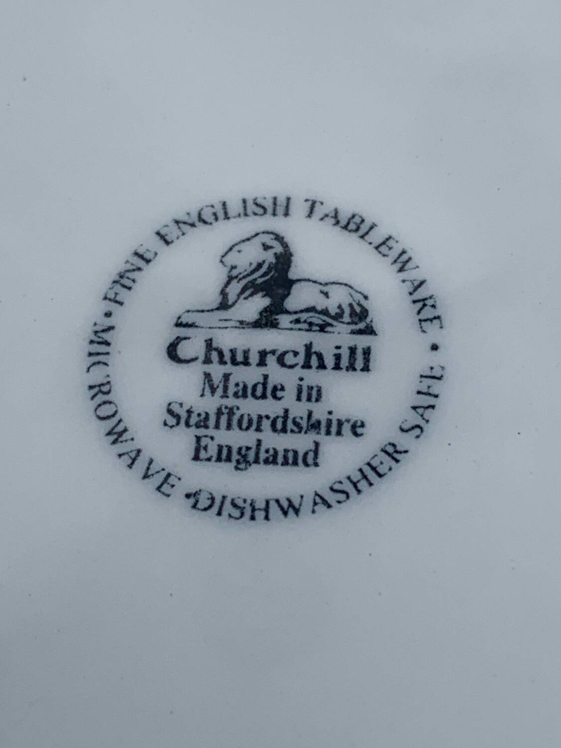 Six vintage flat English plates by Churchill Staffordshire.
